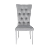 English Elm Set Of 2 Velvet Upholstered Side Chairs, Grey and Chrome