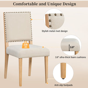 English Elm TREXM 5-Piece Round Dining Set for 4 — Minimalist Farmhouse Table with Upholstered Solid Wood Chairs Beige+Natural ST000148AAE