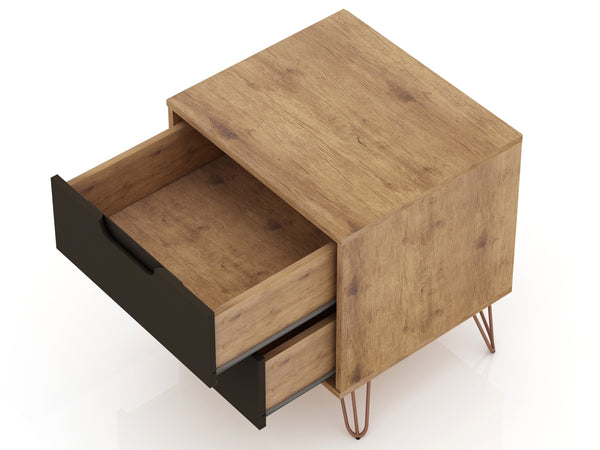 English Elm Rockefeller 20" Nightstand Gray with 2 Soft‑Glide Drawers, Metal Splayed Legs & Custom Handles B365P398146