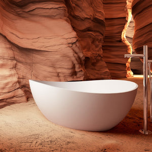 English Elm 63" Oval Freestanding Soaking Tub Solid Surface Resin Spa Bathtub Glossy White W1920P385618