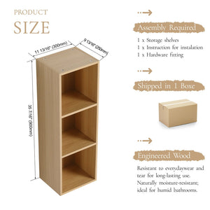 English Elm 12 Inch Wall Mounted Oak Finish Three Tier Shelf for Bathroom Study or Storage Room W1972P457941