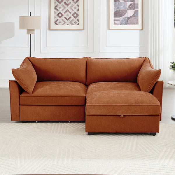 English Elm 2 Seater Sofa With Movable Ottoman And Hidden Storage - Stylish Chenille Comfort For Any Space W3041S00203