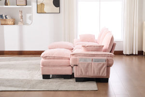 English Elm Sectional Cloud Sofa Modular Deep Seat Corduroy Upholstered Living Room Couch with Storage Pink W395S00131