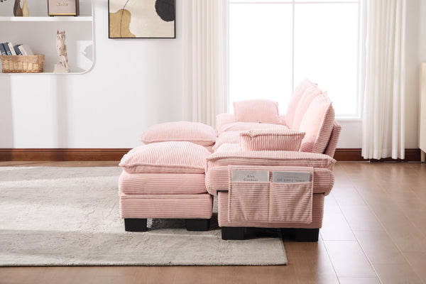 English Elm Sectional Cloud Sofa Modular Deep Seat Corduroy Upholstered Living Room Couch with Storage Pink W395S00131