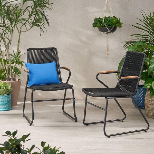 English Elm Christopher Knight Home® - MOONSTONE Black Woven Rope Club Chairs Set – Modern Powder-Coated Iron Frame, Durable Handcrafted Design 67841.00BLK