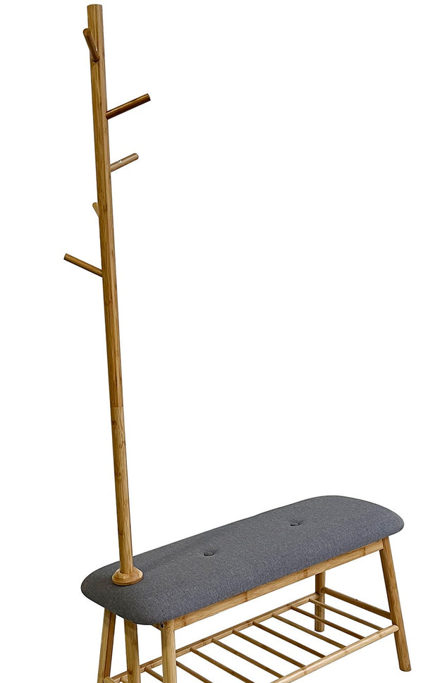 English Elm Contemporary Entryway Bench with Open Shoe Storage, Fabric Seat & Coat Rack Compact Space Saver Gray,Natural 38 L x 15 W x 7 H B2741P343804