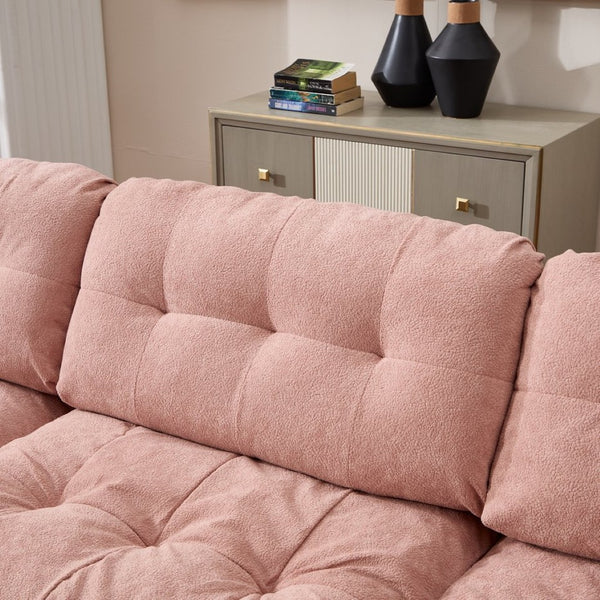 English Elm Modular Cloud Sectional Sofa Flannelette Deep Seat Couch for Living Room with Pillows Pink W2120S00032