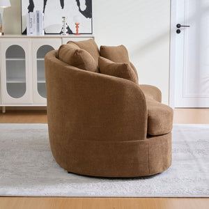 English Elm 73.82" Wide Curved Chenille Loveseat with Deep Lounge Seat and Sculptural Modern Frame Brown W3189S00035