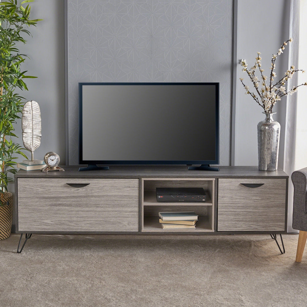 English Elm Christopher Knight Home® - Multifunctional Modern Industrial TV Cabinet with Hairpin Legs, Fold-Out Cabinet & Ample Grey Storage 61166.00