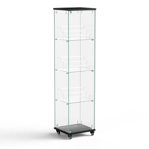 English Elm 4 Tier Glass Display Cabinet - Lockable Floor Standing Storage With Acrylic Shelves & Wheels For Versatility W1668P241902