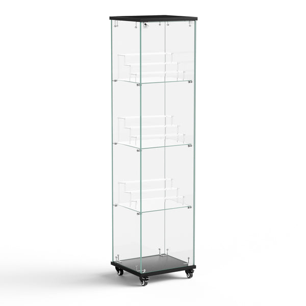 English Elm 4 Tier Glass Display Cabinet - Lockable Floor Standing Storage With Acrylic Shelves & Wheels For Versatility W1668P241902