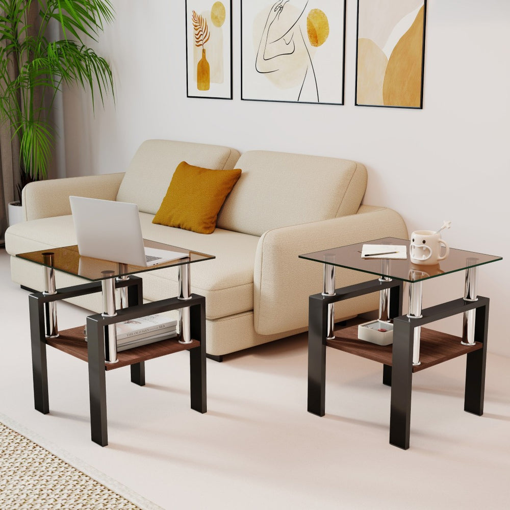 English Elm Set Of 2 Modern Tempered Glass Side Tables - Stylish, Durable Coffee & End Tables For Any Space W241P300312-GIGA