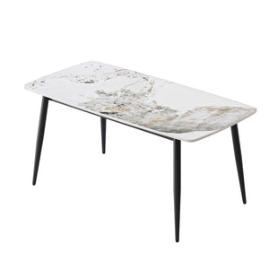 English Elm 62.99" Modern Artificial Stone White Pandora Dining Table With Curved Edges For 6 - Chic Design! W1535S00499