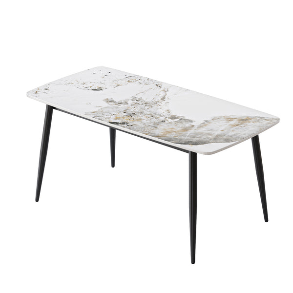 English Elm 62.99" Modern Artificial Stone White Pandora Dining Table With Curved Edges For 6 - Chic Design! W1535S00499