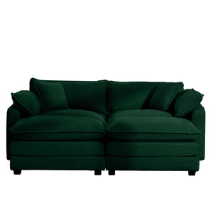 English Elm Corduroy Two-Seater Sofa With Ottoman - Chic Green Comfort For Small Spaces & Cozy Living Rooms W714S00811