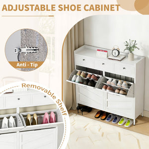 English Elm Metal Powder Coated Steel Shoe Cabinet Slim Entryway Organizer with Seven Drawers White T2398P413026