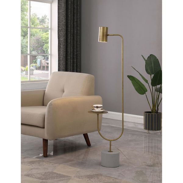 English Elm Corletta Antique Brass Floor Lamp with Grey Shade, Concrete Base, 2-Way Switch for Cozy Ambience B062P333484