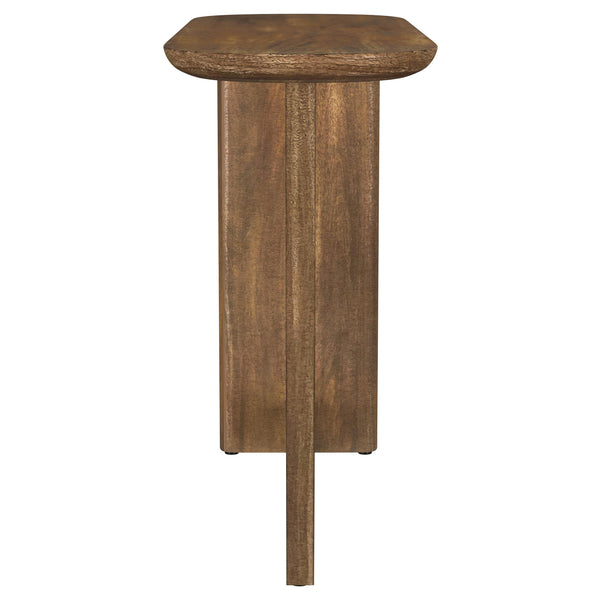 English Elm Alamitos Sculptural Brown Oval Mango Wood Console Table with L‑Legs — Elegant Entryway Statement Piece B062P299786