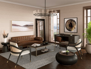 Sunpan Arabella Office Chair - Stylish Swivel Design with Channel Tufting, Black Steel Legs & Easy Mobility Bravo Cognac