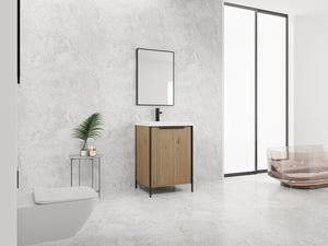 English Elm 24" Freestanding Bathroom Vanity with Resin Integrated Sink, Soft-Close Doors, Adjustable Shelf, Durable Plywood Finish Light Coffee W999S00294