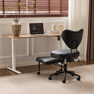 English Elm Meditation ergonomic cross-legged chair with lumbar support, adjustable cushion, casters, plush comfort Black W3248P354248