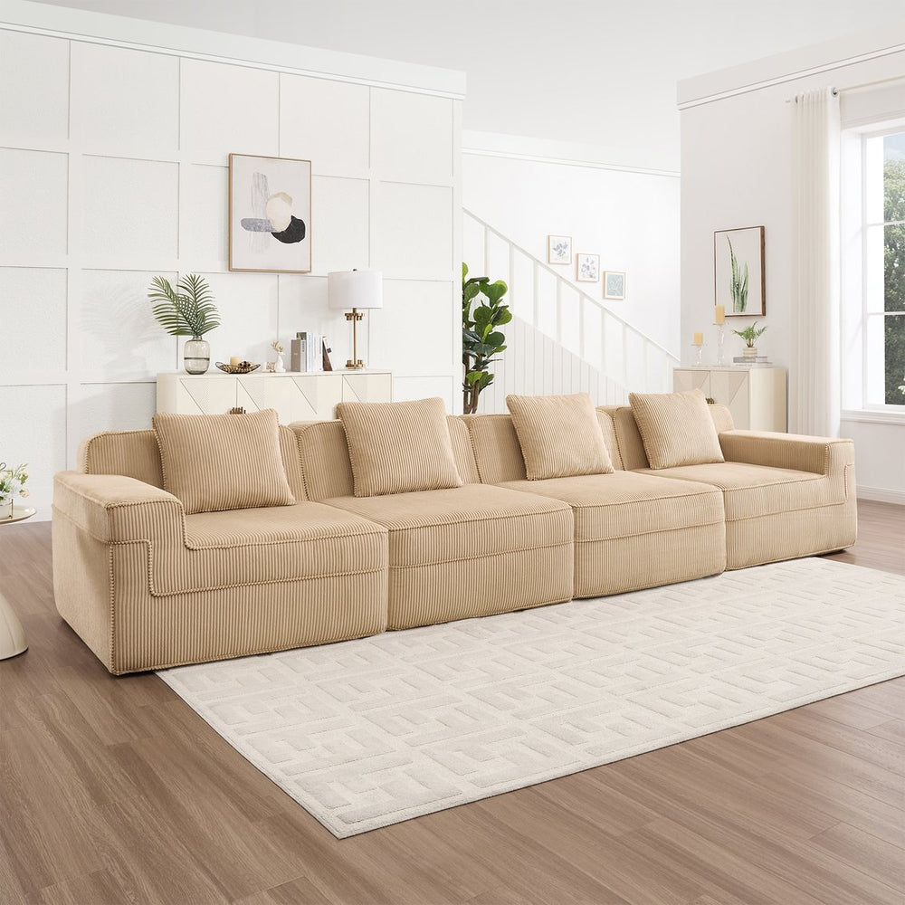 English Elm Modular 4-Seat Cloud Sofa - Plush Corduroy Sectional Couch With Removable Pillows For Relaxed Living W3041S00320