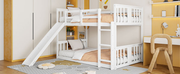 English Elm Twin Over Kids Bunk Bed with Slide Ladder Pine Frame White Finish LT000108AAK-1