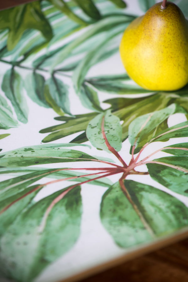 English Elm 18.1x11.8x1.45" Rectangular Palm Charger Plate 4-Pack — Durable Plastic, Colorful Leaf Design for Modern Tabletops W2078P391154