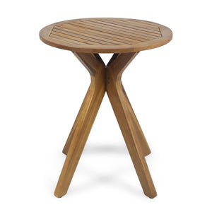 English Elm Stamford Solid Acacia Round Side Table Slatted X-base Design for Patio or Living Room Teak N770P414166T