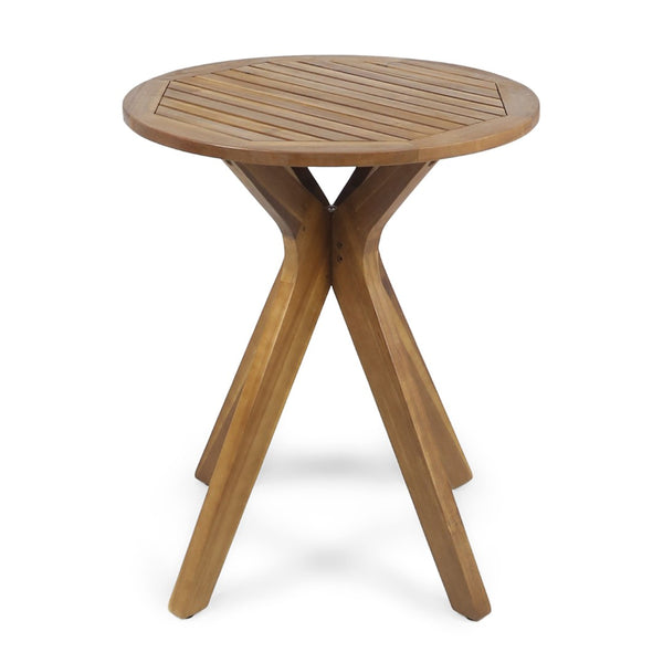 English Elm Stamford Solid Acacia Round Side Table Slatted X-base Design for Patio or Living Room Teak N770P414166T