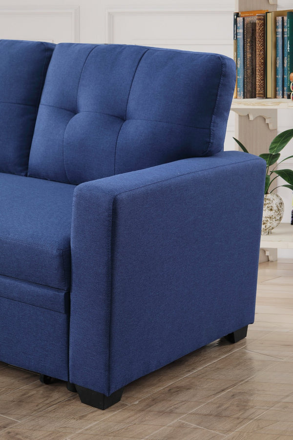 English Elm Convertible Upholstered Sectional Sofa with Pull-out Chaise Sleeper and Storage Blue B2730S00006