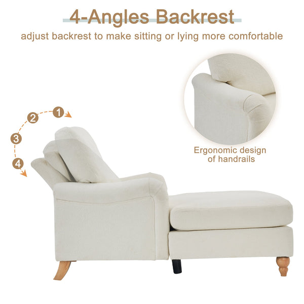 English Elm Modern Mid-Century Oversized Chaise Lounger Sofa Bed with Solid Wood Legs, Deep Seat Comfort Sleeper White W2363S00071