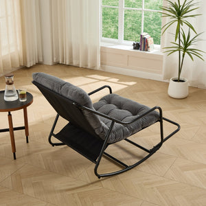 English Elm Outdoor Steel Rocking Chair with Corduroy Cushion for Porch Bedroom or Reading Nook W640P443542