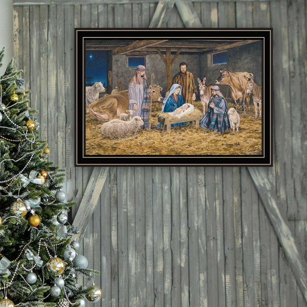 English Elm Trendy Nativity Black Framed Print Bonnie Mohr Faith Art Ready to Hang Home Decor B067P252298
