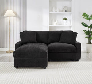 English Elm 72.05" L-shaped Sectional Sofa Cloud Cushion Polyester with Storage Ottoman Small Space Black W1669S00053