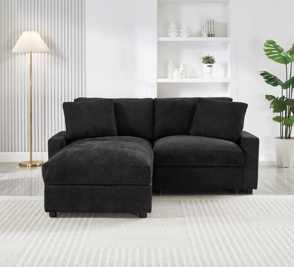 English Elm 72.05" L-shaped Sectional Sofa Cloud Cushion Polyester with Storage Ottoman Small Space Black W1669S00053