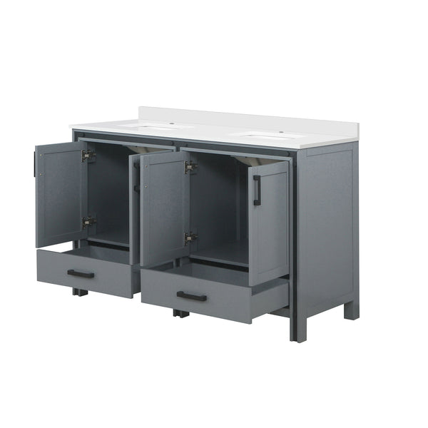 English Elm Dark Grey Double Bath Vanity 60" W x 22" D with Cultured Marble Top, Solid Wood, Soft-Close Storage B2731P260711