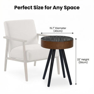 English Elm 15.7-inch Round Carved Mdf Accent Table Distressed Vintage Style for Bedroom or Living Room W3935P406044
