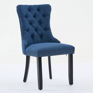 English Elm Nikki Modern Tufted Linen Dining Chair with Solid Wood Frame, High-Rebound Cushion, Nailhead Trim, 300 lb Capacity Blue W1143P233650