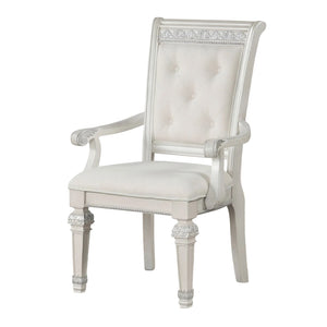 English Elm Traditional Elegant 2pc Arm Chair Set with Upholstered Seats, Ornate Corbels, Solid Rubberwood Finish Ivory 44 L x 23 W x 1 H B2741P407593