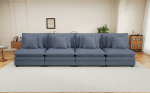 English Elm 141.6" Modern Sofa Modular Couch Upholstered Corduroy with Pocket Springs, Removable Backrests & Pillows Blue N719S001727C