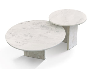 English Elm White marble coffee table set — Luxury natural stone duo, unique veining, semi-polished designer centerpiece, easy-assemble decor (70/45cm) W1696S00002