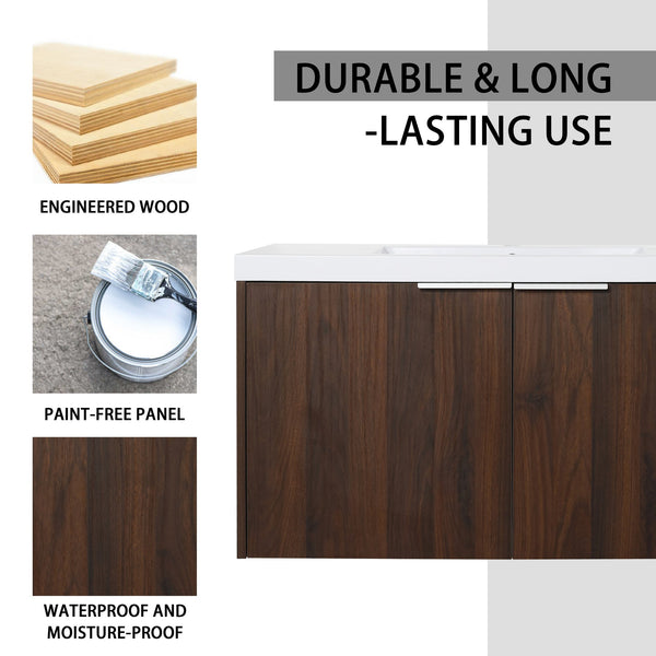 English Elm Modern 36-Inch Float Mounting Bathroom Vanity with Resin Sink, Eco Plywood, Soft-Close Doors & Shelf W99952552