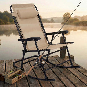 English Elm Oversized Zero Gravity Patio Recliner with Mesh Seat Wood Arms and Cup Holder W5159P446019