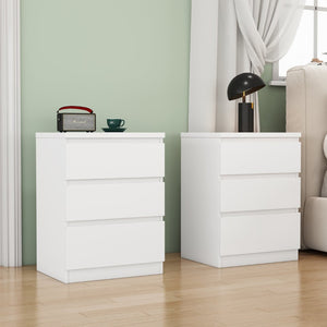 English Elm 19.7-inch Matte Finish 3 Drawer Nightstand Set of 2 Handle Free Modern Bedroom Storage White W3151S00079