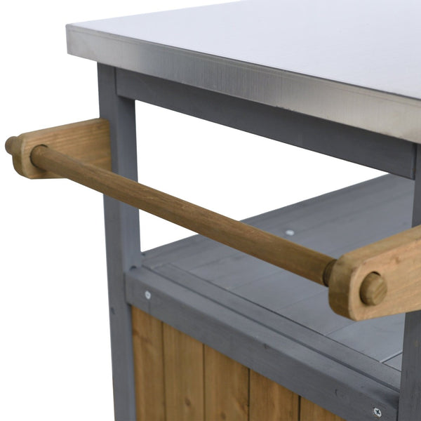 English Elm 54.33" Farmhouse Outdoor Kitchen Cart Solid Fir Frame Steel Top Storage Bbq Prep Blue Gray,Walnut Brown N767P379702B