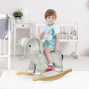 English Elm Qaba Plush Elephant Toddler Rocker with Grip Handles and Built-in Realistic Animal Sounds W2225P249747