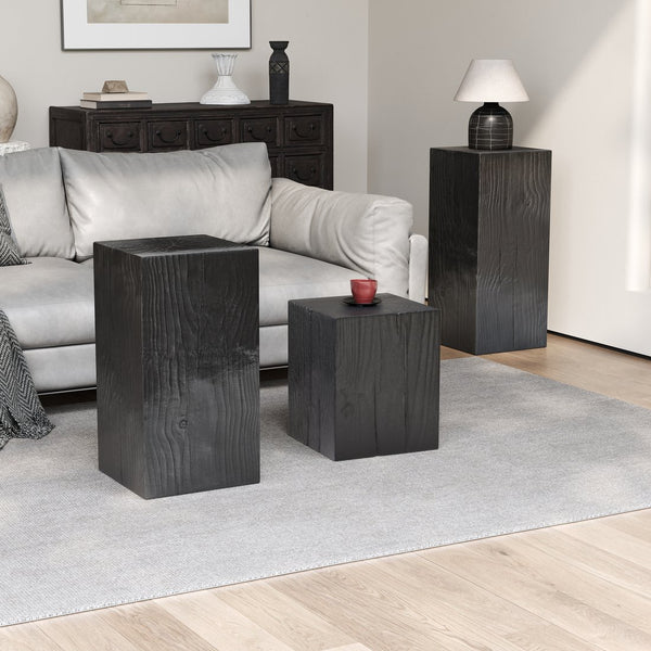 English Elm Christopher Knight Home® - Retro Square-Column Side Table Set with Wood-Look MGO Finish, Stackable End Tables for Living Room Black N770S372B98B99B