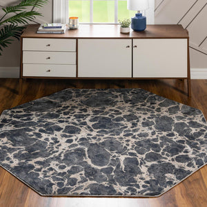 Unique Loom Oasis Breeze Machine Made Abstract Rug Gray, Ivory/Beige 7' 1" x 7' 1"