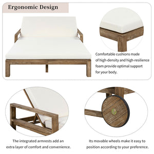 English Elm Trexm Solid Acacia Outdoor Daybed Farmhouse Slatted Frame with Adjustable Backrest TM000011AAA